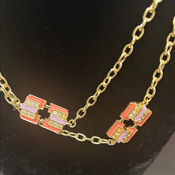 Elegant Gold and Pink Double Chain Necklace - Picture 3 of 6